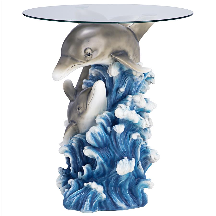 Dolphin Cove Glass-Topped Sculptural Table