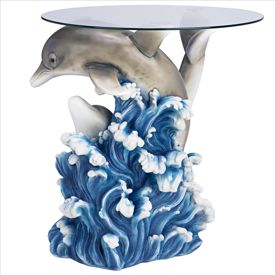 Dolphin Cove Glass-Topped Sculptural Table