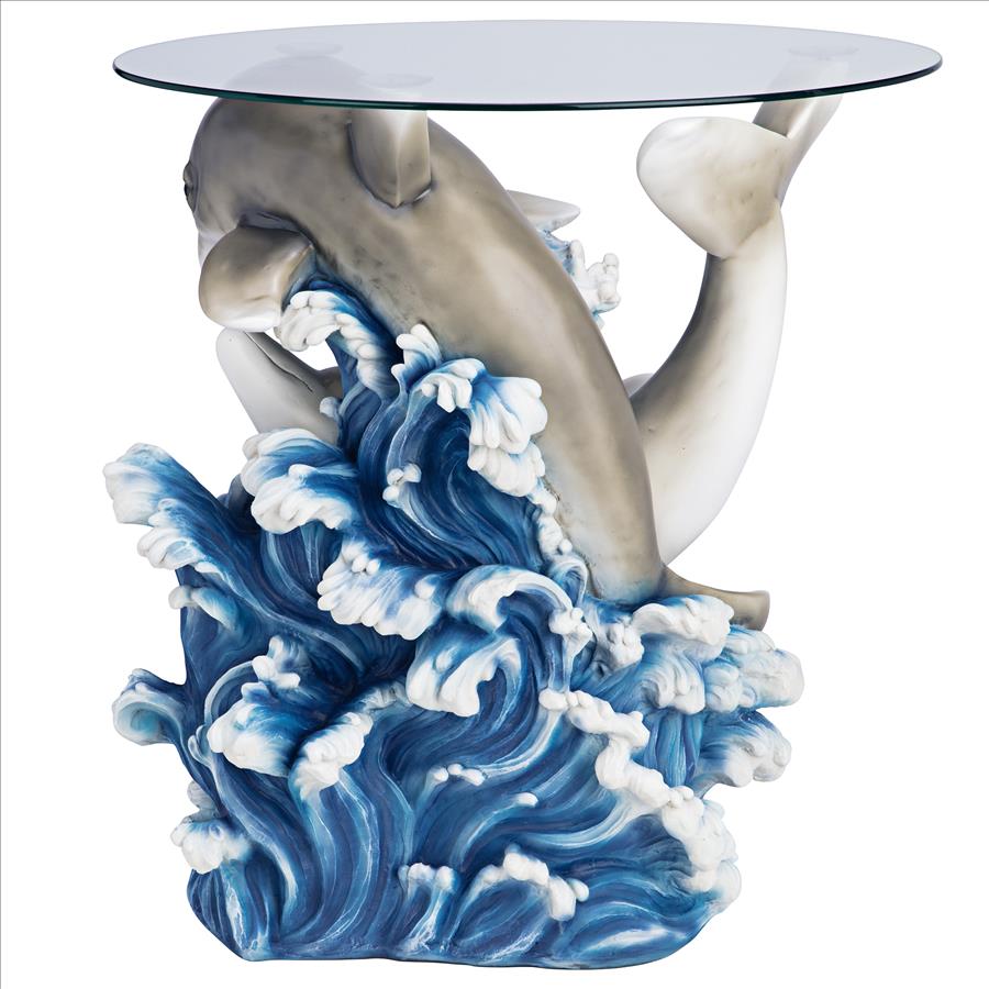 Dolphin Cove Glass-Topped Sculptural Table