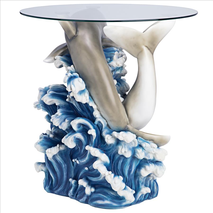 Dolphin Cove Glass-Topped Sculptural Table