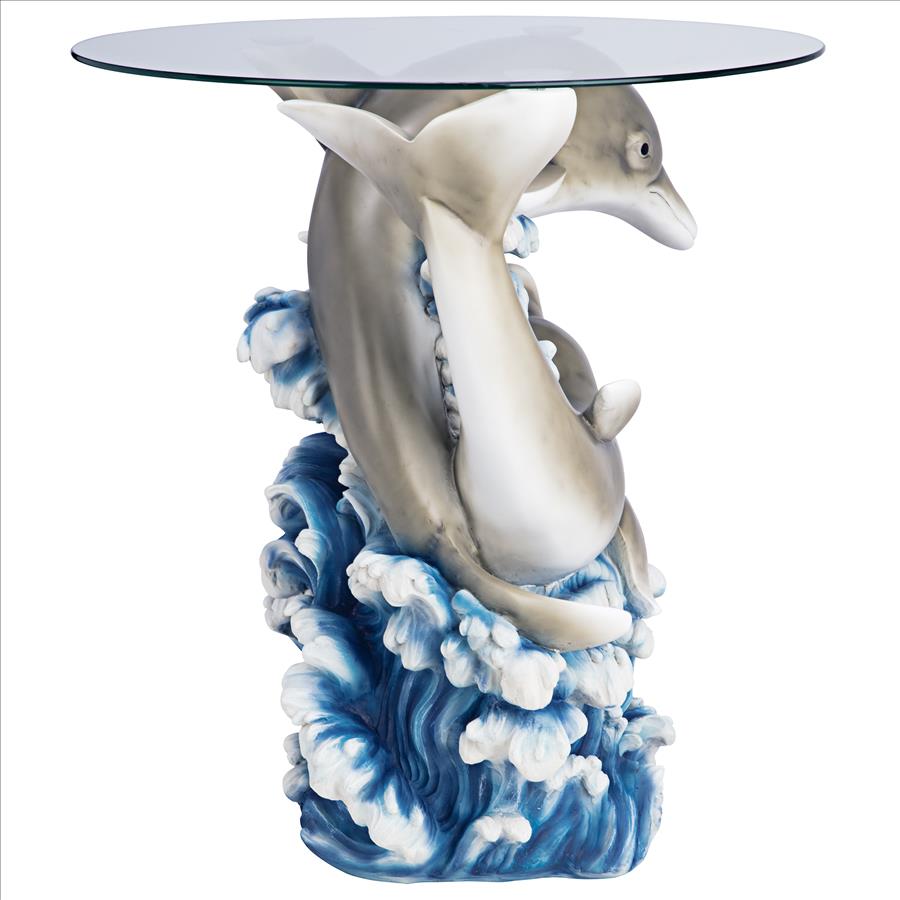 Dolphin Cove Glass-Topped Sculptural Table