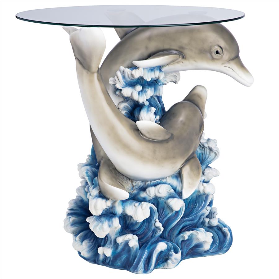 Dolphin Cove Glass-Topped Sculptural Table