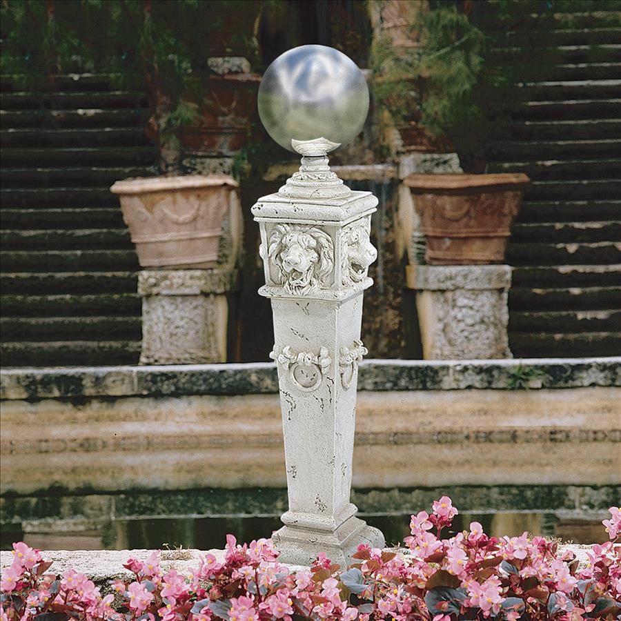 Lion Head Metal Gazing Globe Garden Pillar Statue