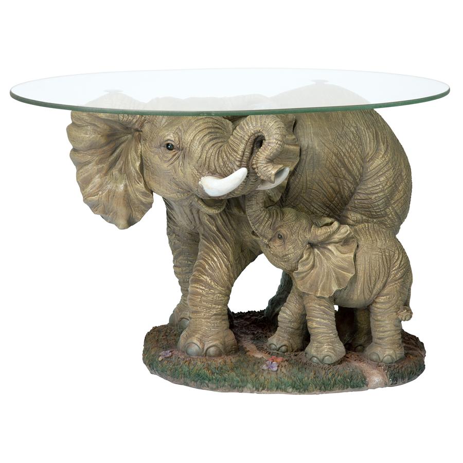 Elephant's Majesty Glass-Topped Sculptural Cocktail Table
