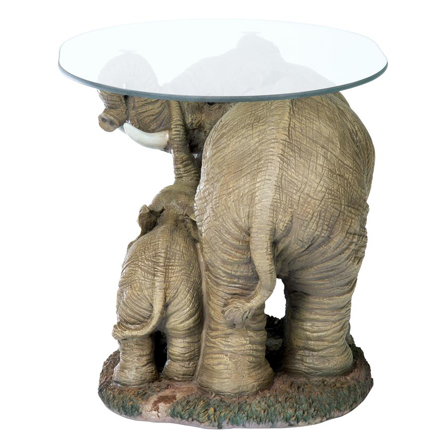 Elephant's Majesty Glass-Topped Sculptural Cocktail Table