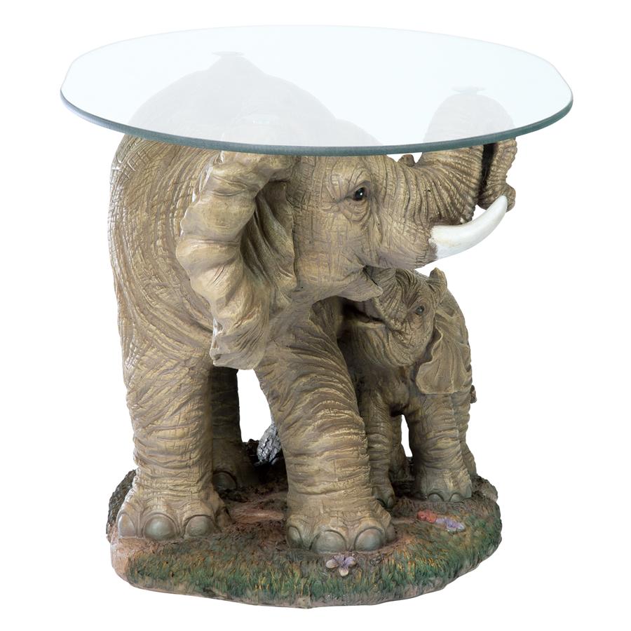 Elephant's Majesty Glass-Topped Sculptural Cocktail Table