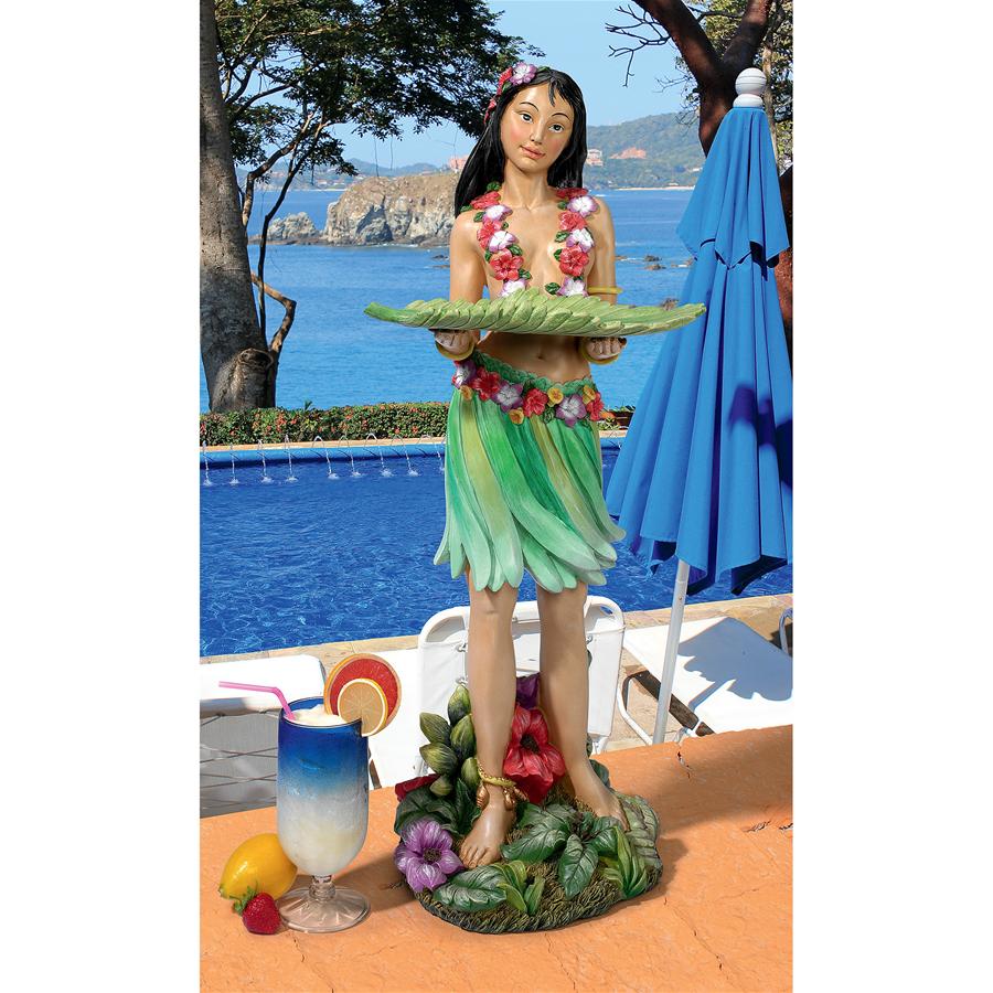 Hawaiian Hula Girl Wahine Butler Sculptural Pedestal Table
