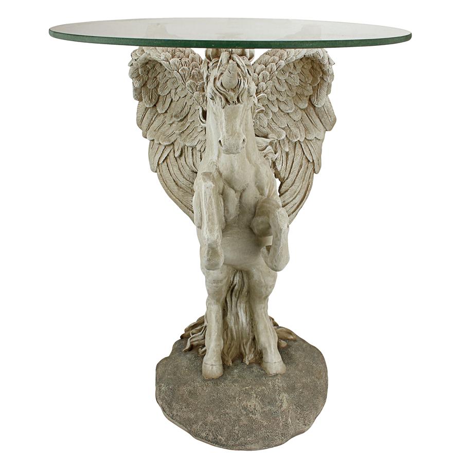 Mystical Winged Unicorn Sculptural Glass-Topped Table