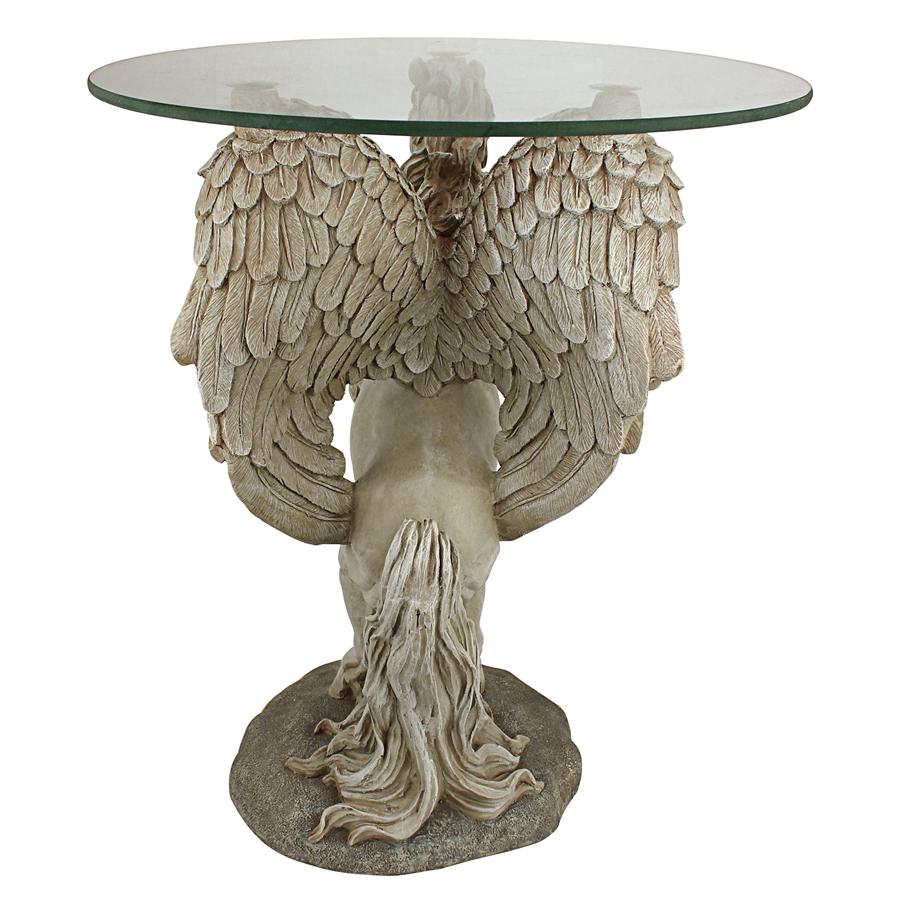 Mystical Winged Unicorn Sculptural Glass-Topped Table