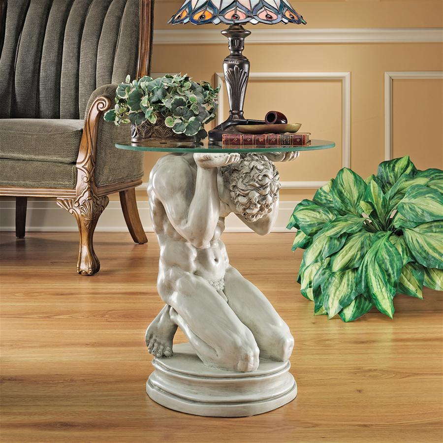 Neoclassical Nude Male Glass-Topped Sculptural Table