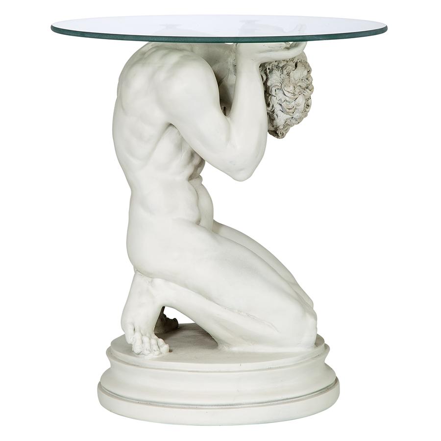 Neoclassical Nude Male Glass-Topped Sculptural Table