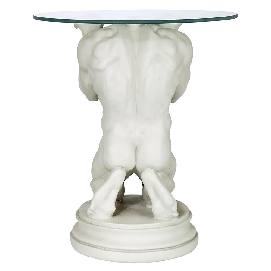 Neoclassical Nude Male Glass-Topped Sculptural Table