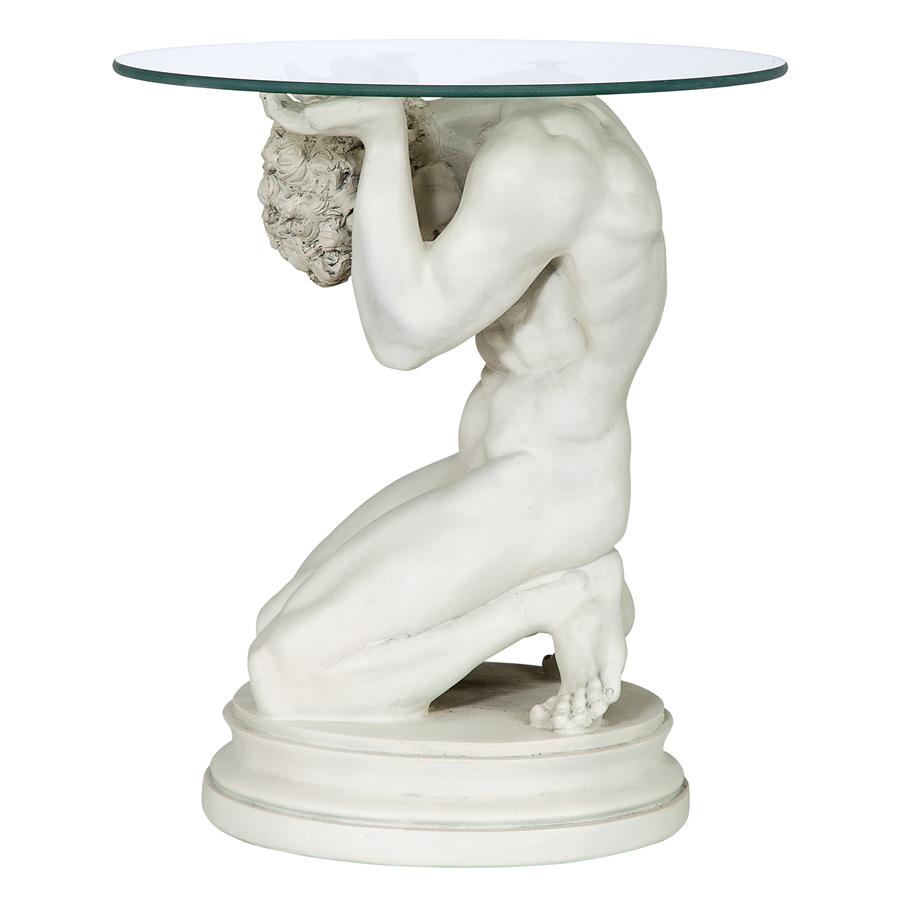 Neoclassical Nude Male Glass-Topped Sculptural Table