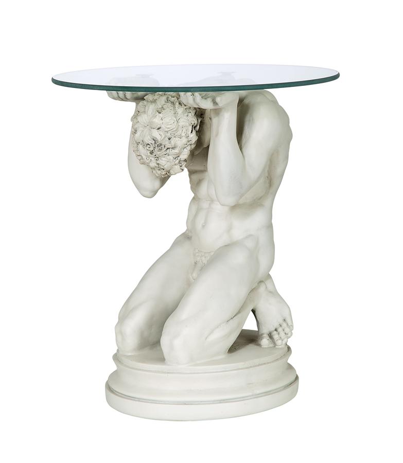 Neoclassical Nude Male Glass-Topped Sculptural Table