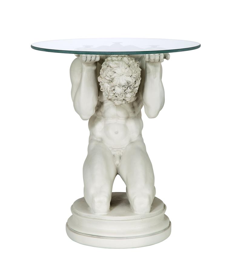 Neoclassical Nude Male Glass-Topped Sculptural Table