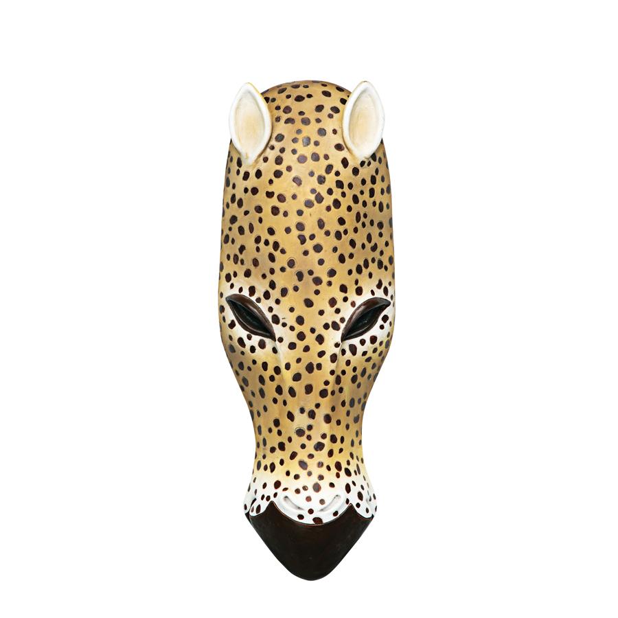 African Serengeti Animal Mask Tribal-Style Wall Sculpture: Jaguar