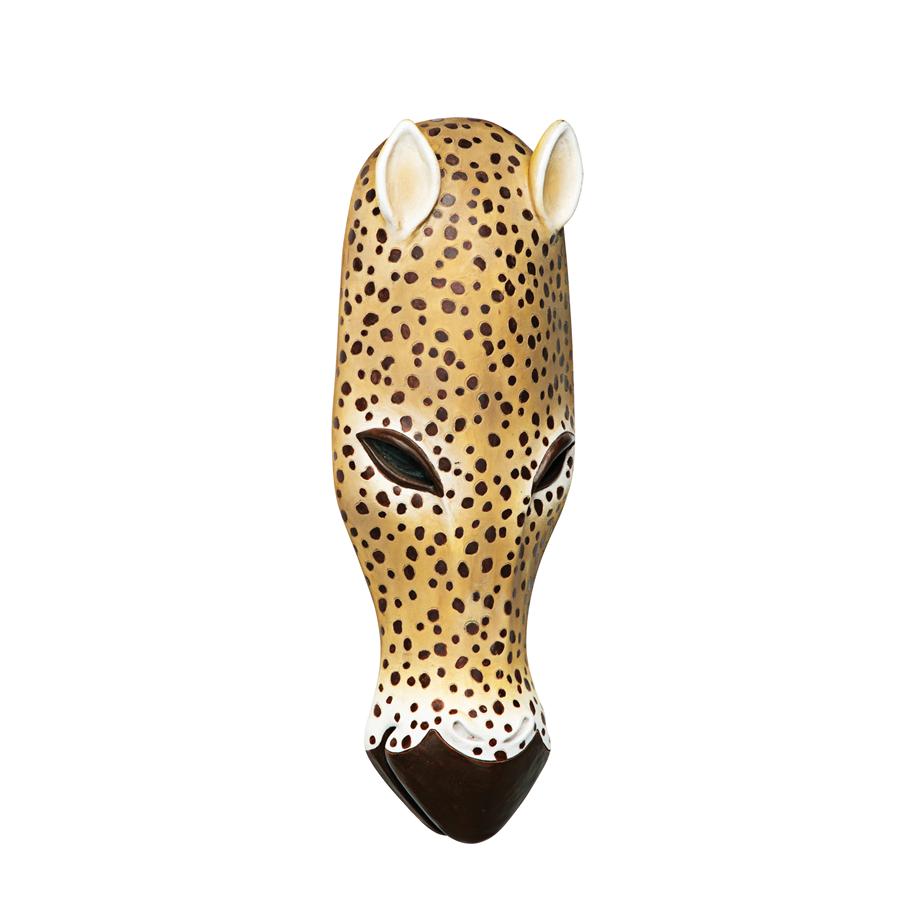 African Serengeti Animal Mask Tribal-Style Wall Sculpture: Jaguar