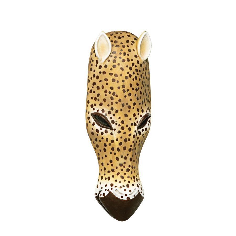 African Serengeti Animal Mask Tribal-Style Wall Sculpture: Jaguar