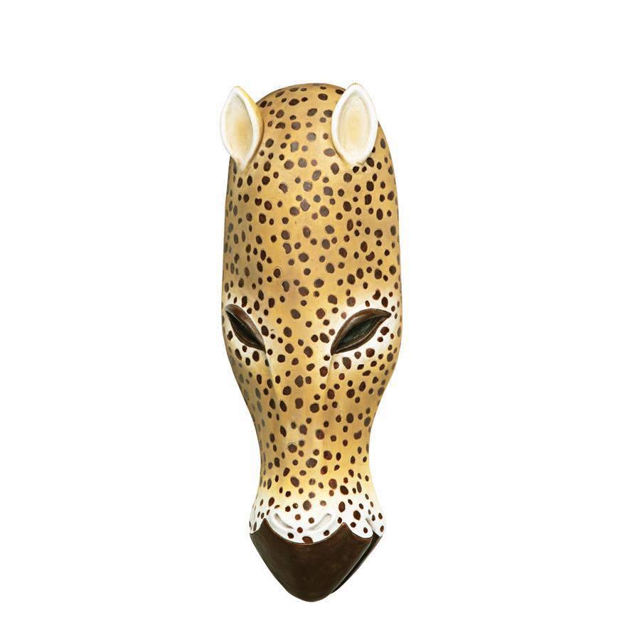 African Serengeti Animal Mask Tribal-Style Wall Sculpture: Jaguar