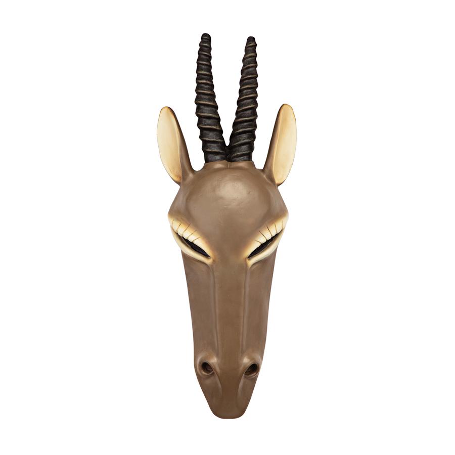 African Serengeti Animal Mask Tribal-Style Wall Sculpture: Gemsbok