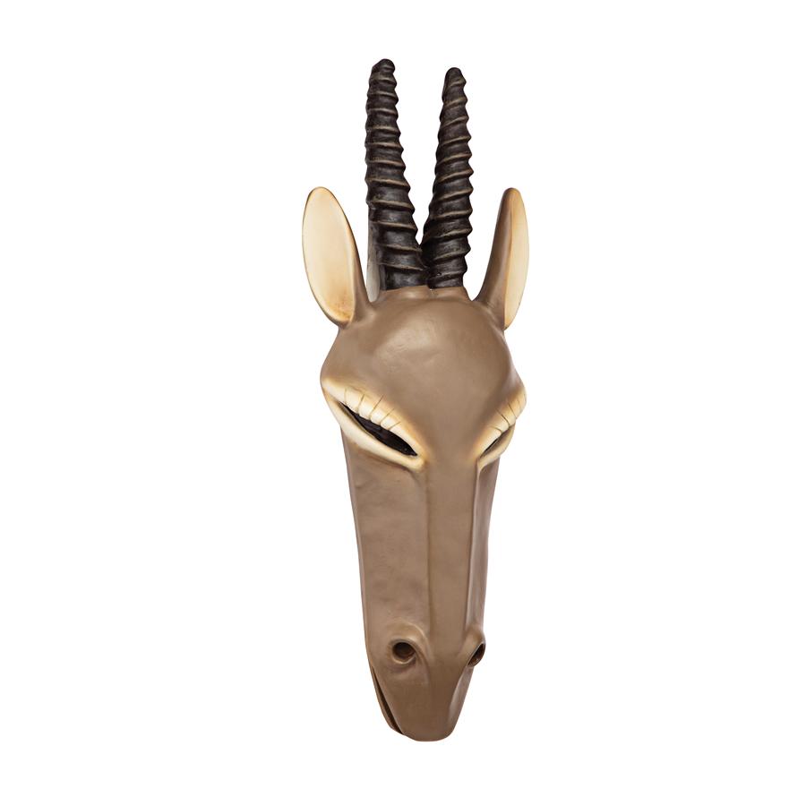 African Serengeti Animal Mask Tribal-Style Wall Sculpture: Gemsbok