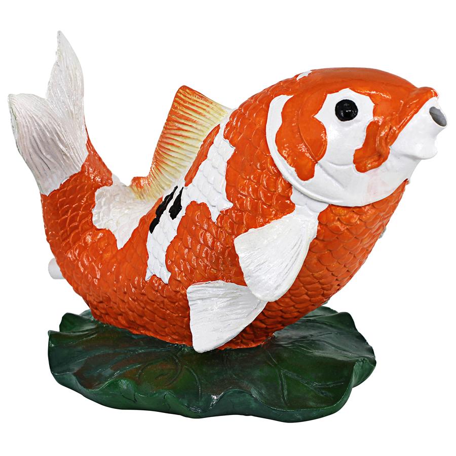 Kohaku Asian Koi Piped Spitter Statue