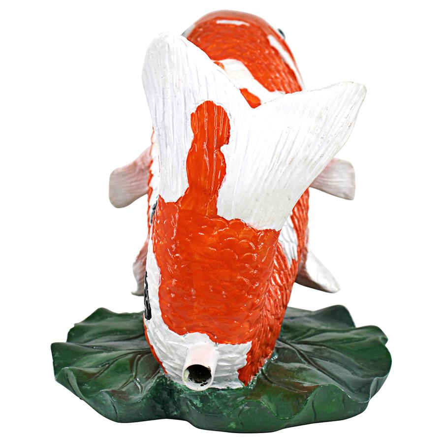 Kohaku Asian Koi Piped Spitter Statue