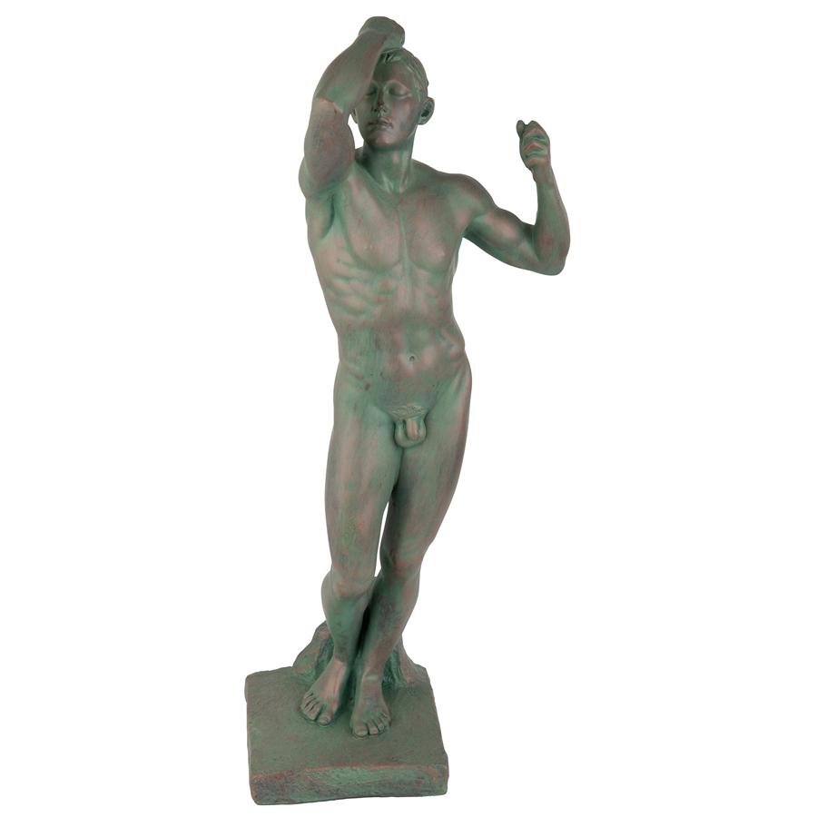 The Bronze Age Nude Male Statue (1877): Faux Bronze Verdigris