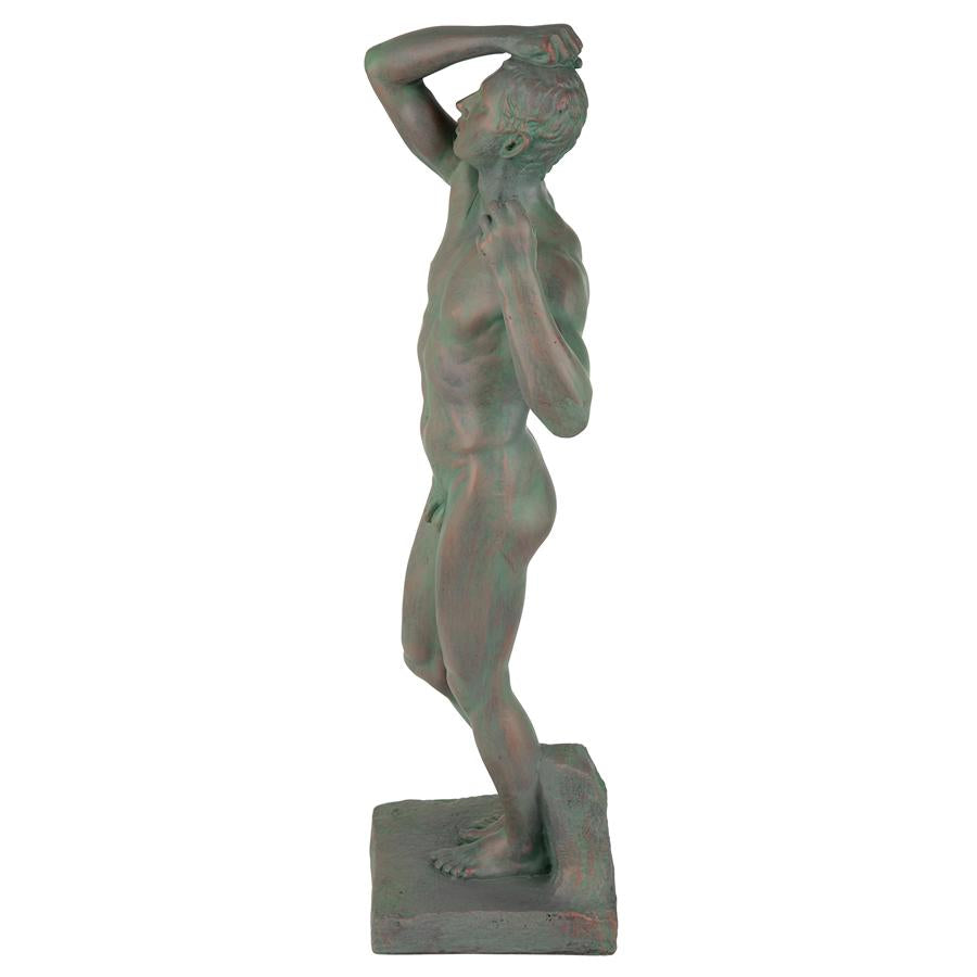 The Bronze Age Nude Male Statue (1877): Faux Bronze Verdigris