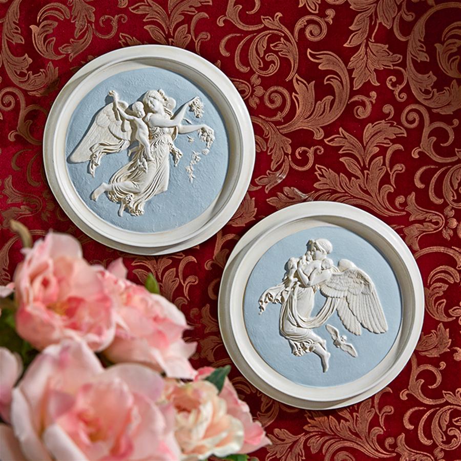 Morning and Night Angel Roundel Wall Sculptures: Set of Two