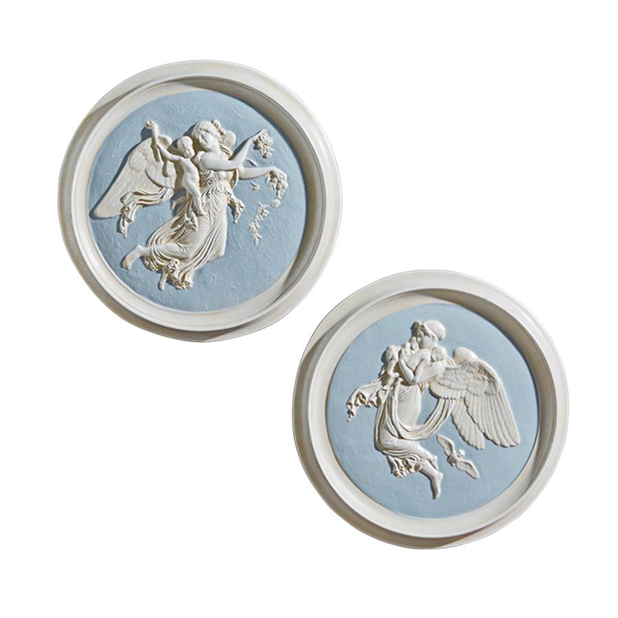 Morning and Night Angel Roundel Wall Sculptures: Set of Two