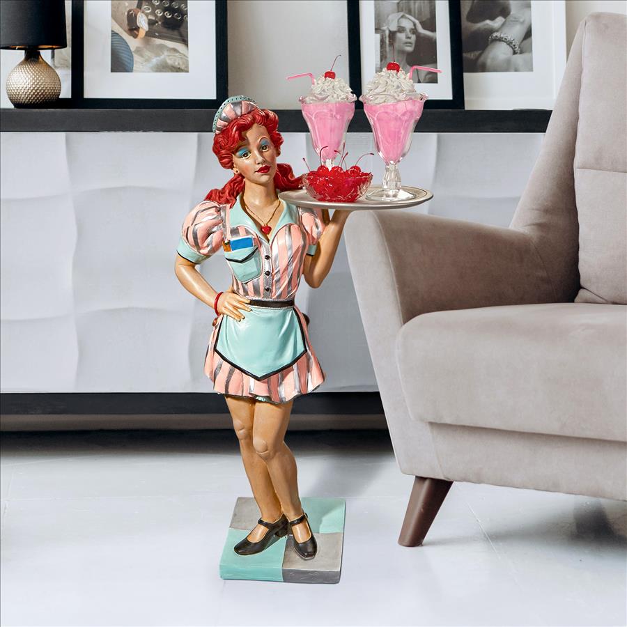 Retro Rosie Diner Dame Waitress Sculptural Pedestal Table