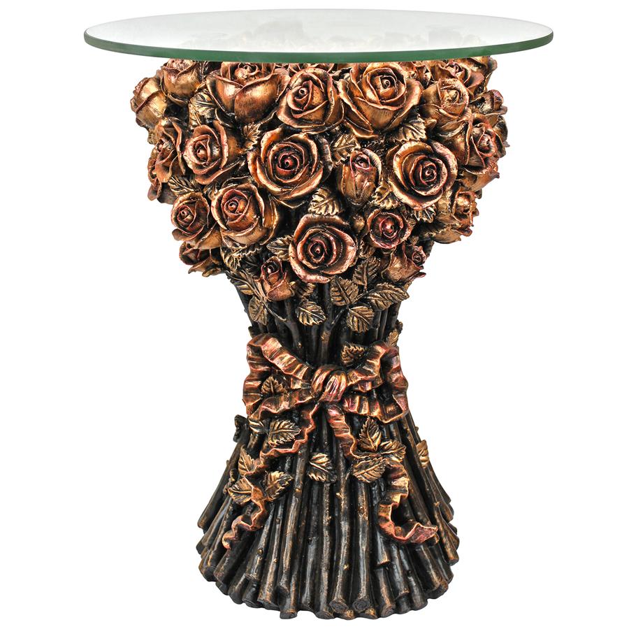 Bouquet of Roses Glass-Topped Sculptural Table