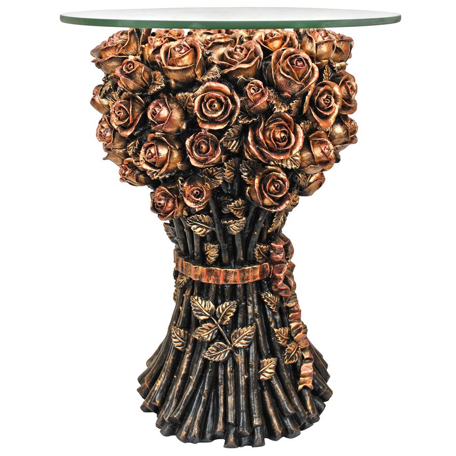 Bouquet of Roses Glass-Topped Sculptural Table