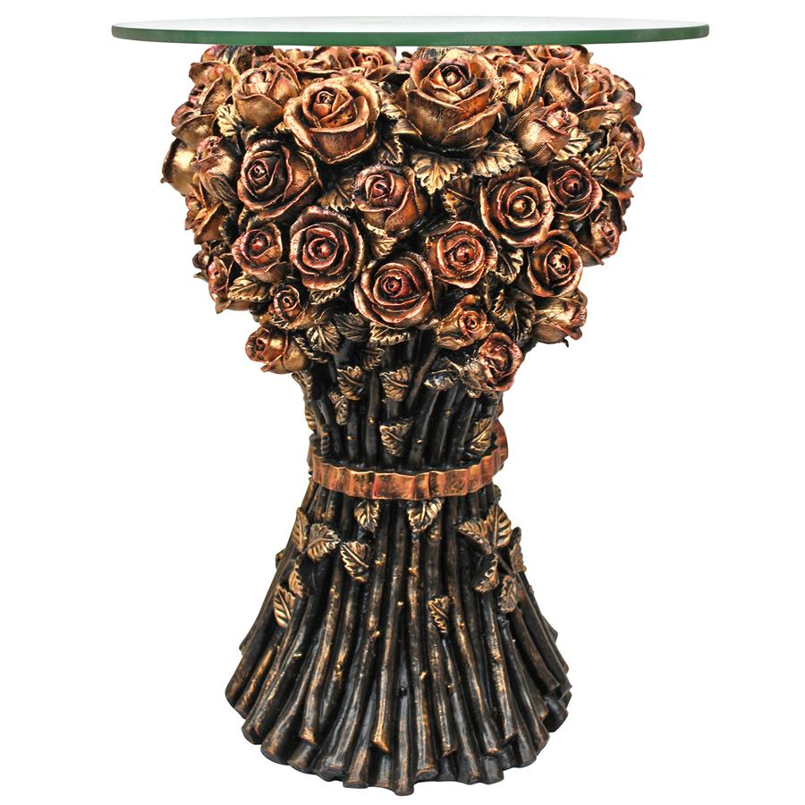 Bouquet of Roses Glass-Topped Sculptural Table