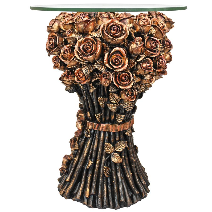 Bouquet of Roses Glass-Topped Sculptural Table