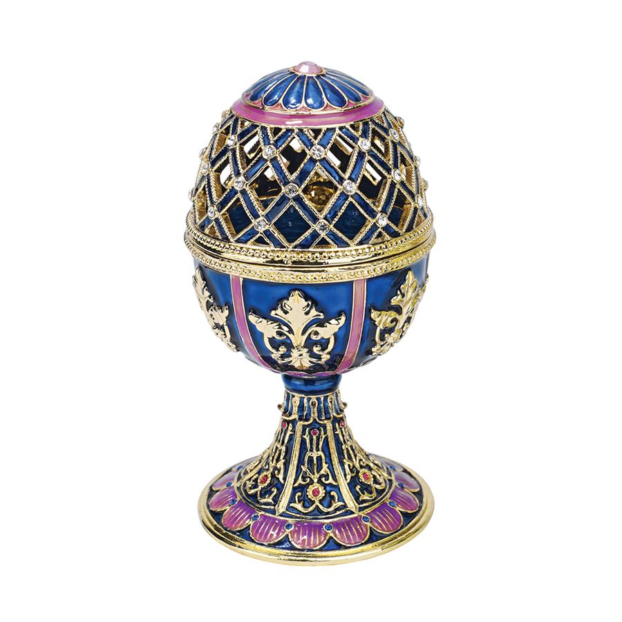 Jeweled Trellis Romanov-Style Collectible Enameled Egg: Bleue