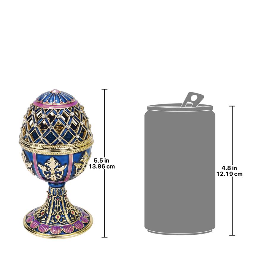 Jeweled Trellis Romanov-Style Collectible Enameled Egg: Bleue