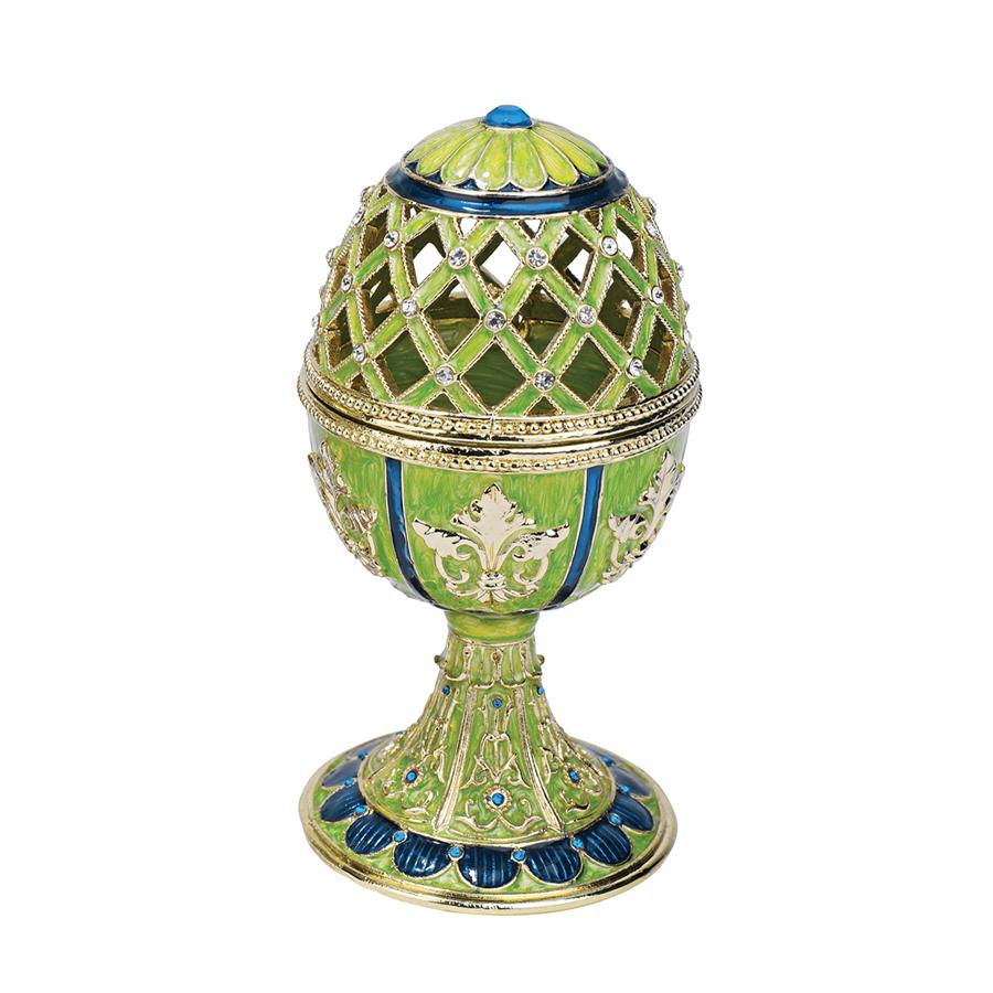 Jeweled Trellis Romanov-Style Collectible Enameled Egg: Verte