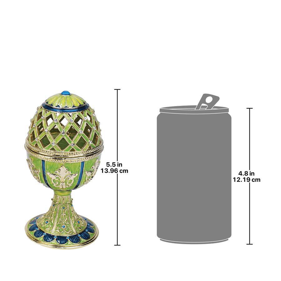 Jeweled Trellis Romanov-Style Collectible Enameled Egg: Verte