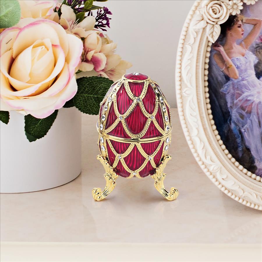Golden Trellis Romanov-Style Collectible Enameled Egg: Rouge