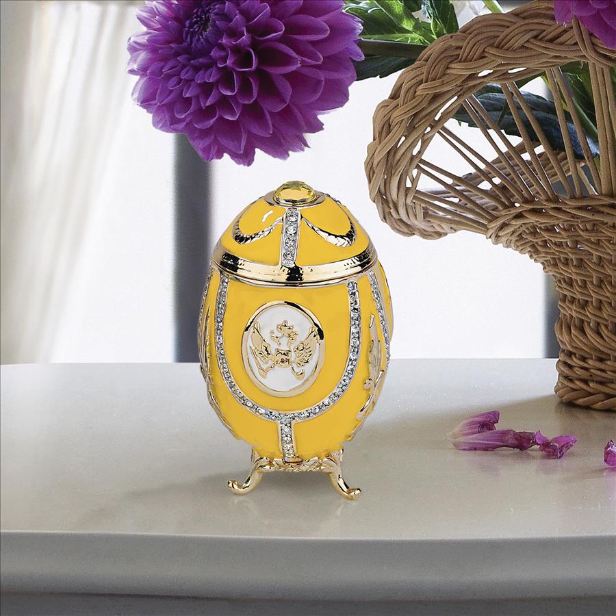 Russian Imperial Eagle Romanov-Style Collectible Enameled Egg: Lemon Yellow