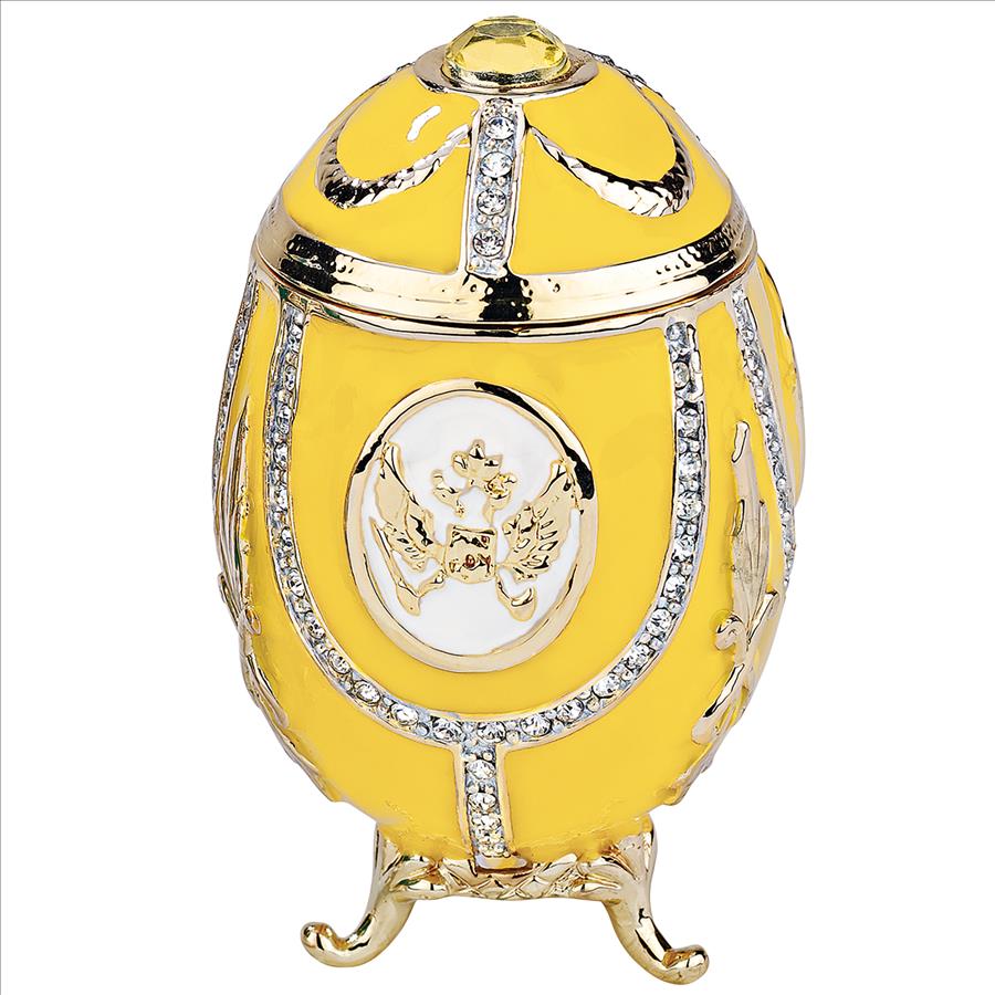 Russian Imperial Eagle Romanov-Style Collectible Enameled Egg: Lemon Yellow