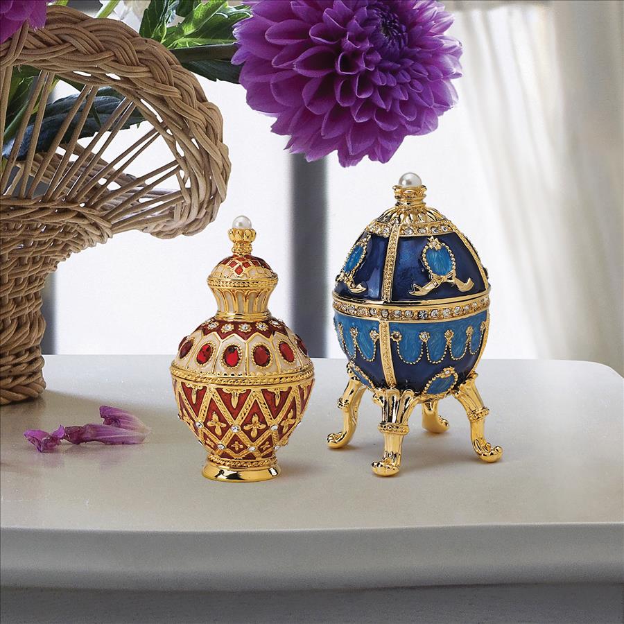 Pushkin Romanov-Style Collectible Enameled Eggs: Set of Two