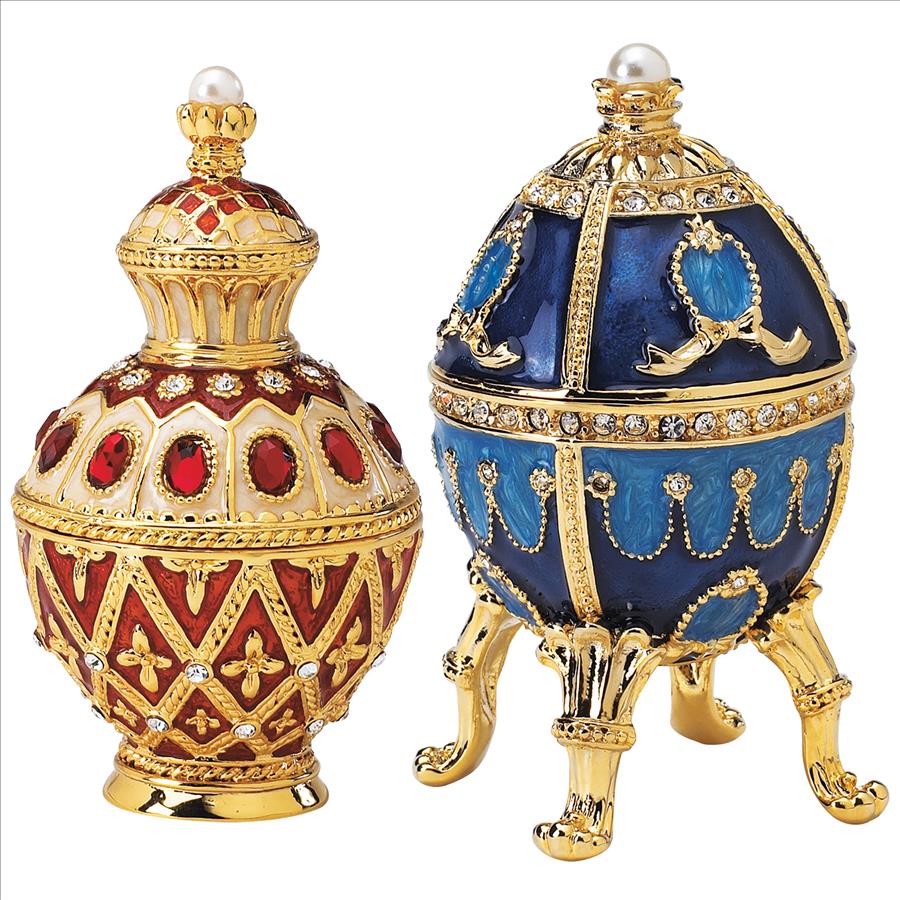 Pushkin Romanov-Style Collectible Enameled Eggs: Set of Two