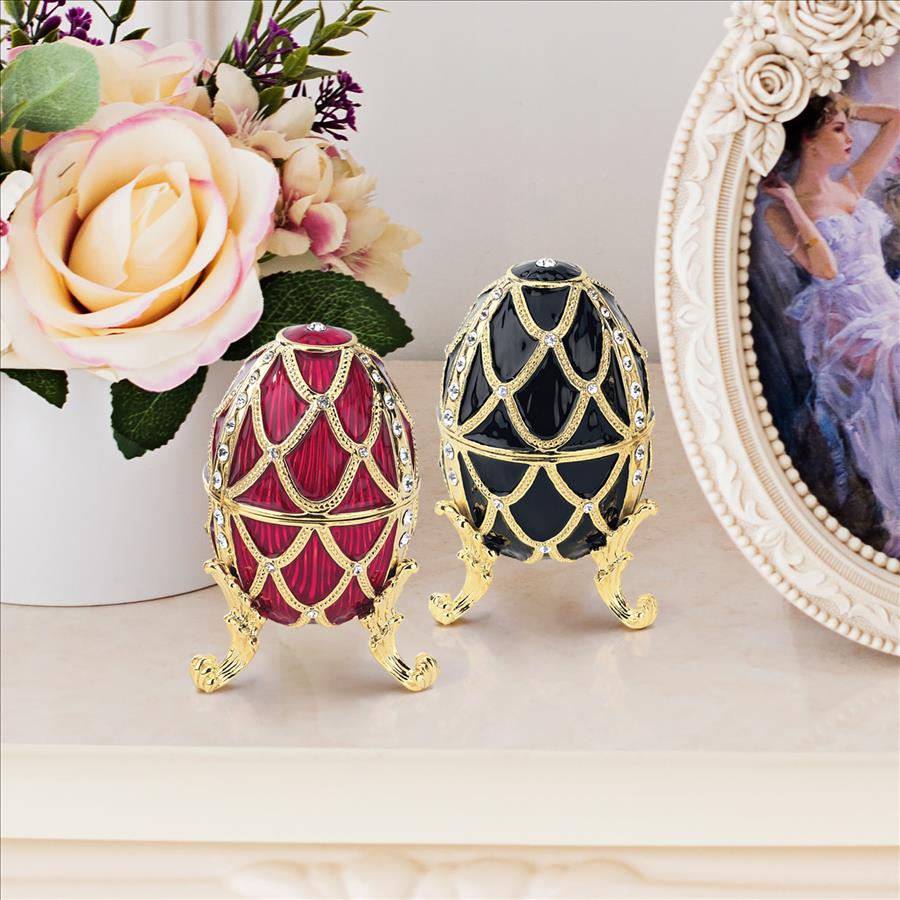 Golden Trellis Romanov-Style Collectible Enameled Eggs: Set of Two