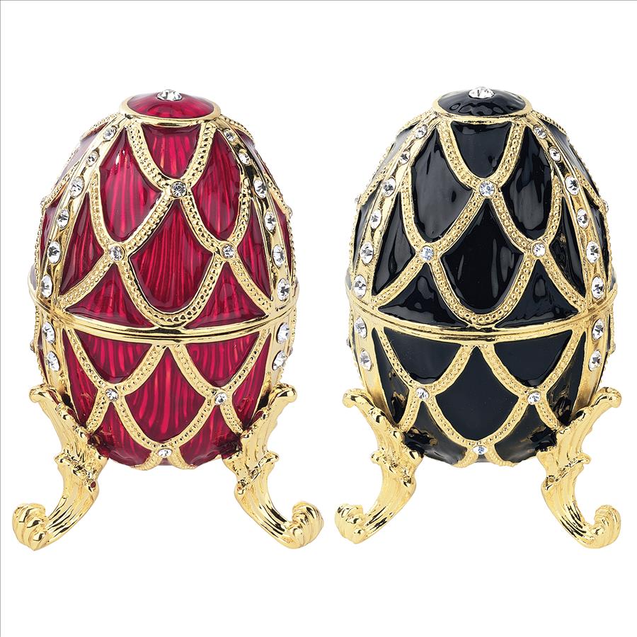 Golden Trellis Romanov-Style Collectible Enameled Eggs: Set of Two