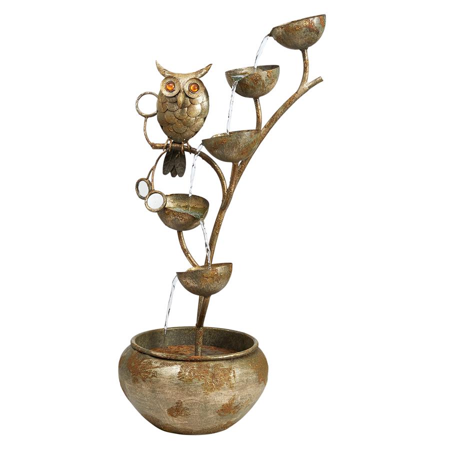 Whooo's Watching Owl Cascading Metal Sculptural Fountain