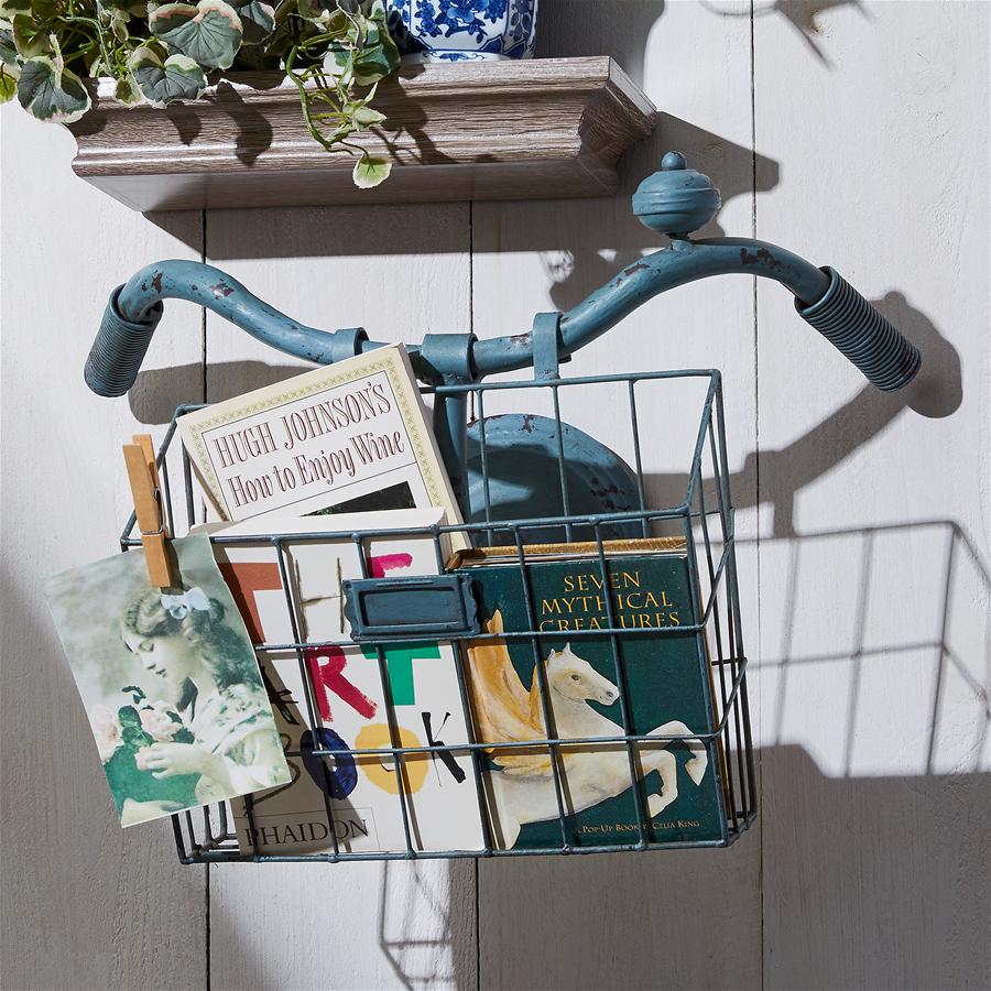 Weather Worn Vintage Bicycle Basket Wall Planter & Magazine Rack