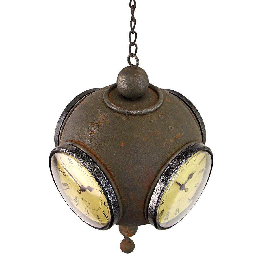 Victorian Grunge Four-Sided Hanging Spherical Clock